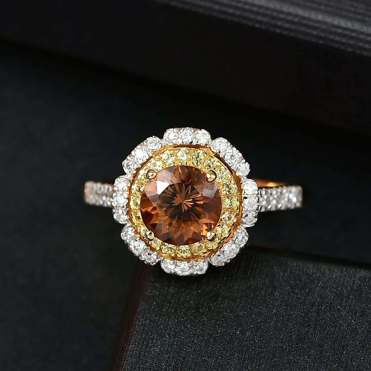 D’Joy 100 Facet Golden Turkizite and Multi Gemstone 2.10 ctw Ring in 18K Vermeil Yellow Gold Over Sterling Silver (Size 7.0) image number 1
