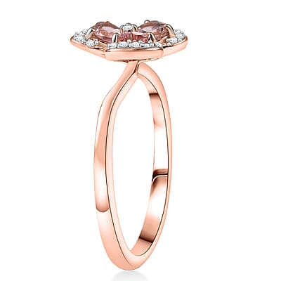 D'Joy Premium Blush Tourmaline and White Zircon 1.00 ctw Clover Kiss Clover Kiss Ring in 18K Vermeil Rose Gold Over Sterling Silver (Size 10.0)