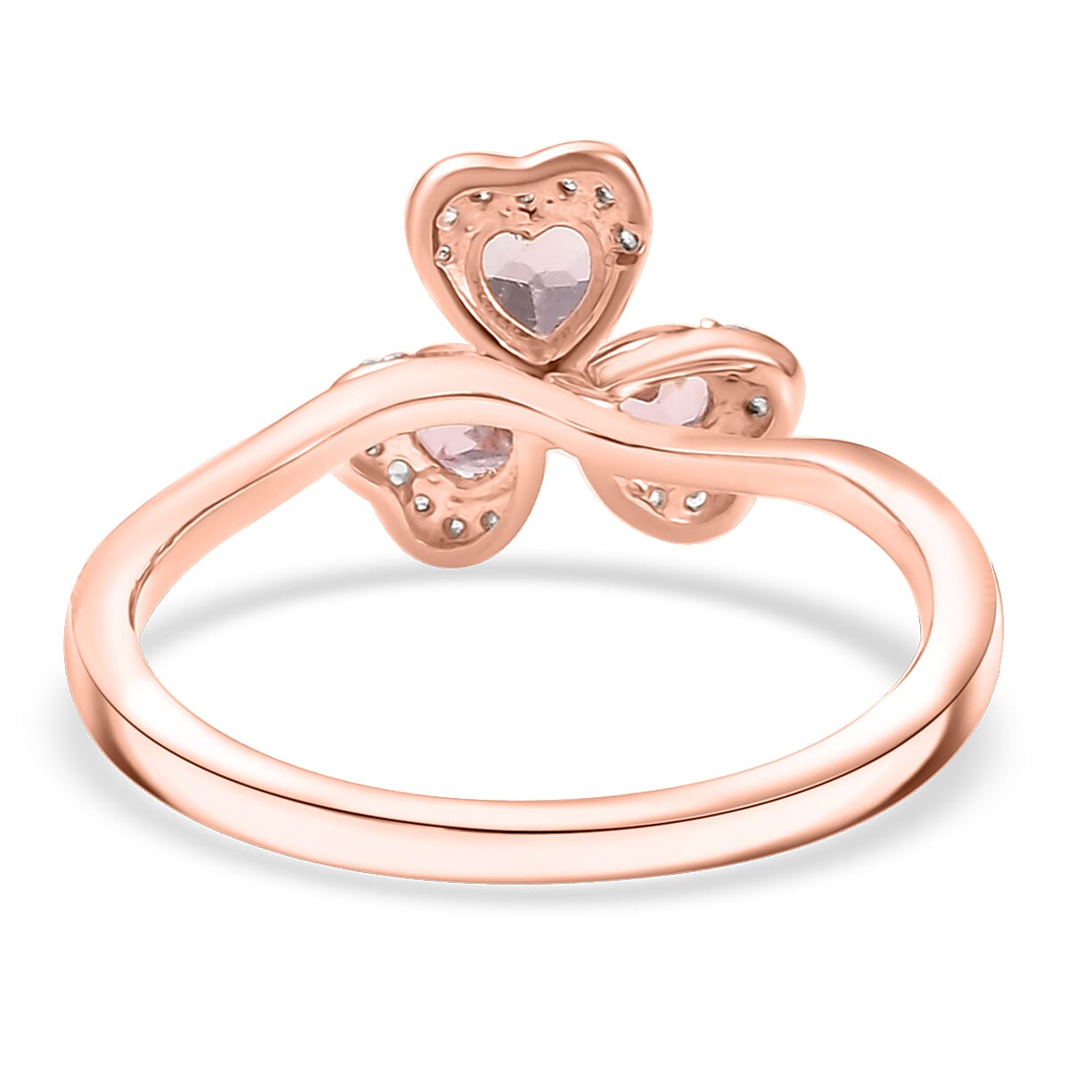 D'Joy Premium Blush Tourmaline and White Zircon 1.00 ctw Clover Kiss Clover Kiss Ring in 18K Vermeil Rose Gold Over Sterling Silver (Size 10.0)