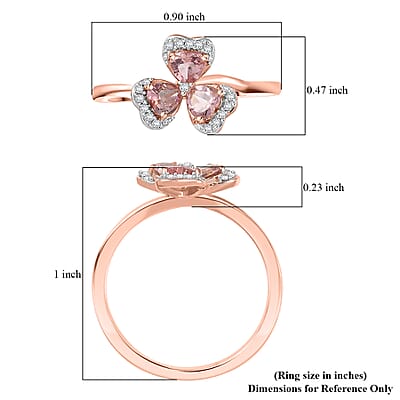 D'Joy Premium Blush Tourmaline and White Zircon 1.00 ctw Clover Kiss Clover Kiss Ring in 18K Vermeil Rose Gold Over Sterling Silver (Size 10.0)