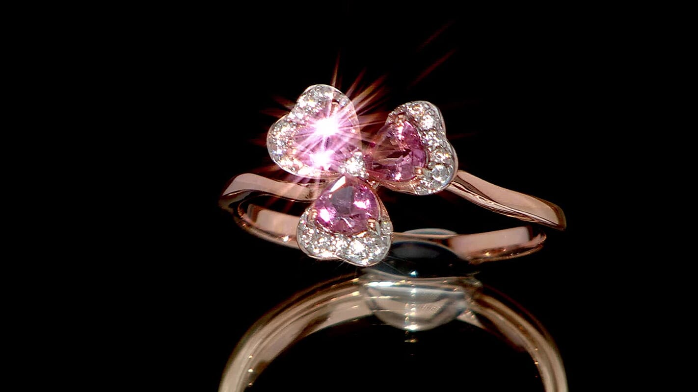 D'Joy Premium Blush Tourmaline, White Zircon Ring in 18K Vermeil RG Over Sterling Silver (Size 10.0) 1.00 ctw