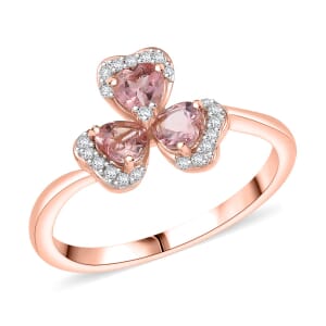 D'Joy Premium Blush Tourmaline and White Zircon 1.00 ctw Ring in 18K Vermeil Rose Gold Over Sterling Silver (Size 9.0)