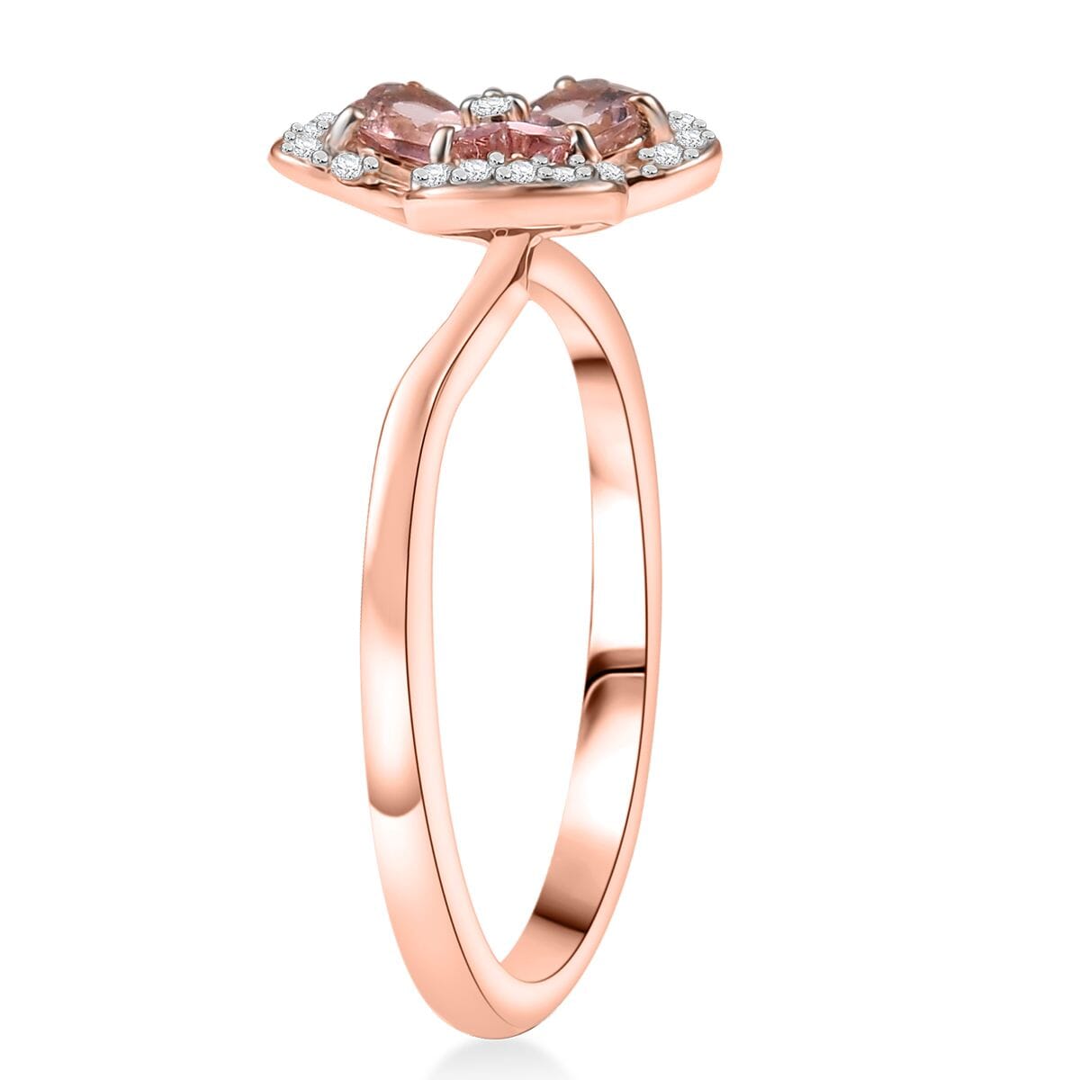 D'Joy Premium Blush Tourmaline and White Zircon 1.00 ctw Ring in 18K Vermeil Rose Gold Over Sterling Silver (Size 9.0) image number 3
