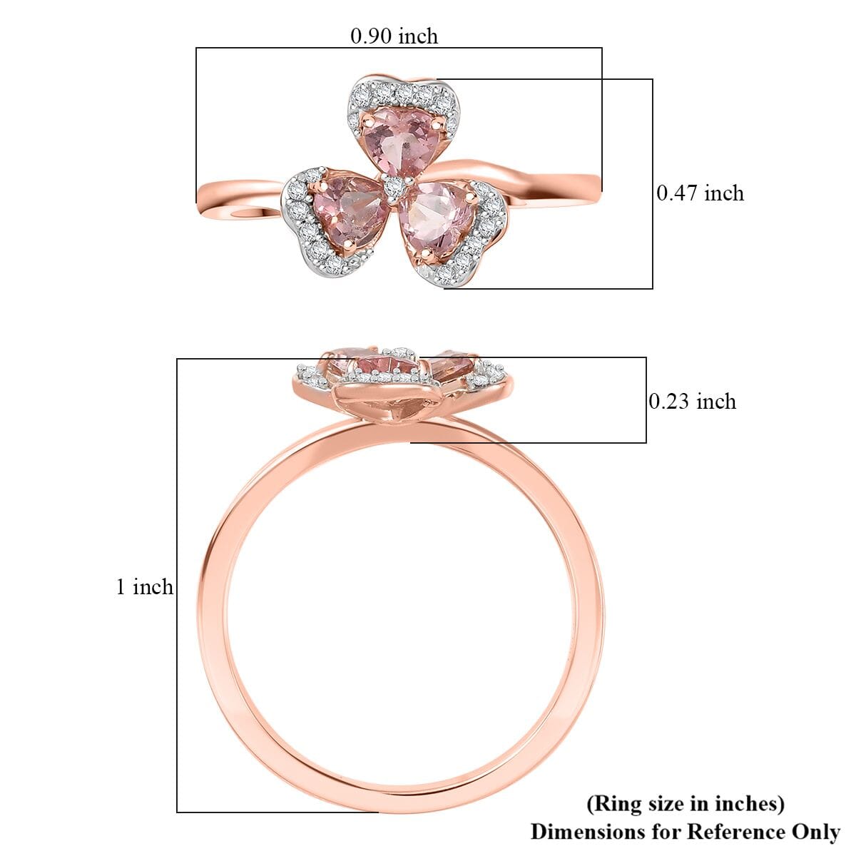 D'Joy Premium Blush Tourmaline and White Zircon 1.00 ctw Ring in 18K Vermeil Rose Gold Over Sterling Silver (Size 9.0) image number 5