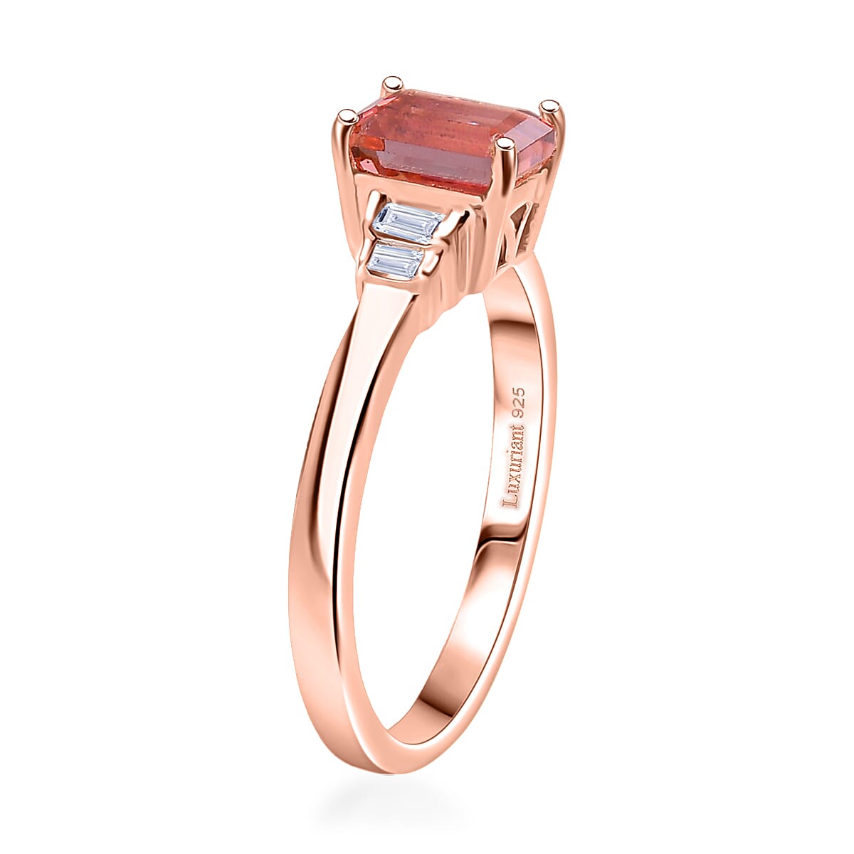   Blush Tourmaline, Lab Grown Diamond Ring in 18K Vermeil RG Over Sterling Silver 1.25 ctw (Size 6.0)