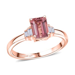 Premium Blush Tourmaline and G-H SI Luxuriant Lab Grown Diamond 1.25 ctw Crowned Blush Ring in 18K Vermeil Rose Gold Over Sterling Silver (Size 7.0)