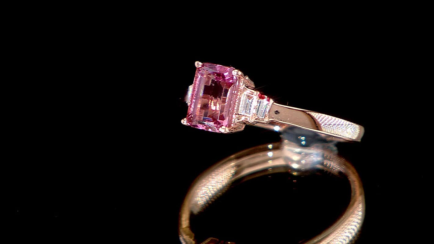 Premium Blush Tourmaline, Luxuriant Lab Grown Diamond (G-H, SI) Ring in 18K Vermeil RG Over Sterling Silver (Size 6.0) 1.25 ctw