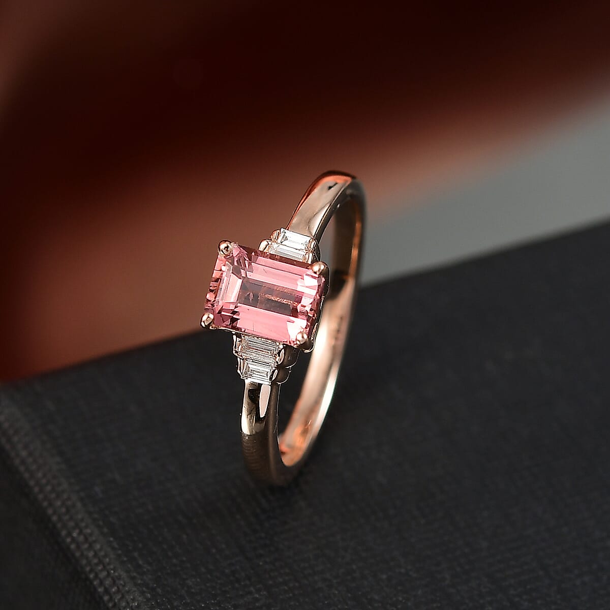 Premium Blush Tourmaline and G-H SI Luxuriant Lab Grown Diamond 1.25 ctw Crowned Blush Ring in 18K Vermeil Rose Gold Over Sterling Silver (Size 9.0) image number 1