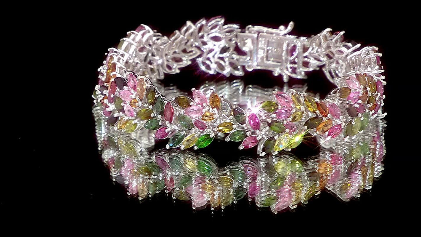 D'Joy Multi-Tourmaline 17.20 ctw Bracelet in Rhodium Over Sterling Silver (6.50 In)