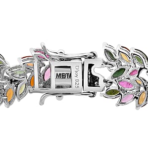 D'Joy Multi-Tourmaline 17.20 ctw Botanic Symphony Bracelet in Rhodium Over Sterling Silver (6.50 In)