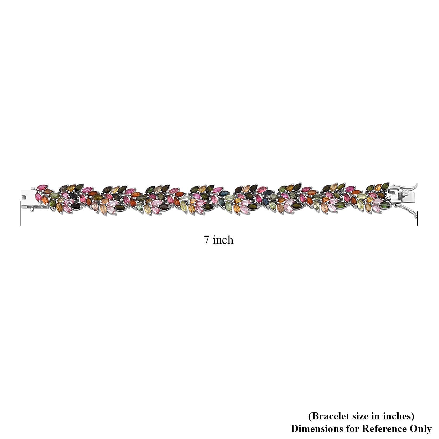 D'Joy Premium Multi-Tourmaline 17.20 ctw Botanic Symphony Bracelet in Rhodium Over Sterling Silver (6.50 In)