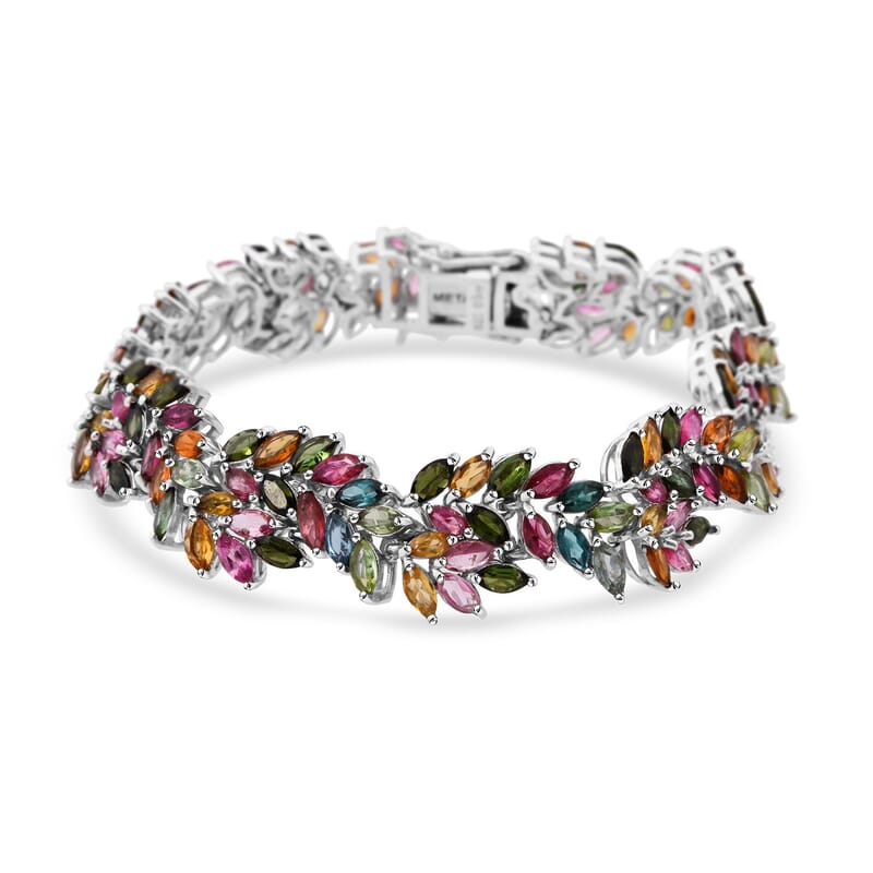 D'Joy Premium Multi-Tourmaline 19.10 ctw Botanic Symphony Bracelet in Rhodium Over Sterling Silver (7.25 In)