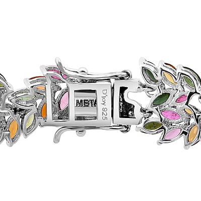 D'Joy Premium Multi-Tourmaline 19.10 ctw Botanic Symphony Bracelet in Rhodium Over Sterling Silver (7.25 In)