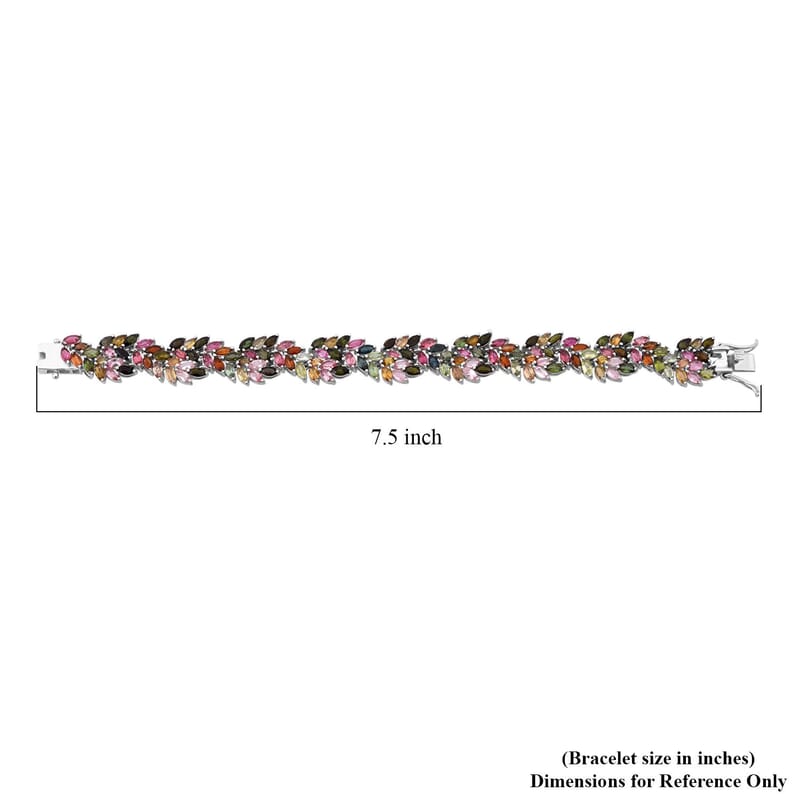 D'Joy Premium Multi-Tourmaline 19.10 ctw Botanic Symphony Bracelet in Rhodium Over Sterling Silver (7.25 In)