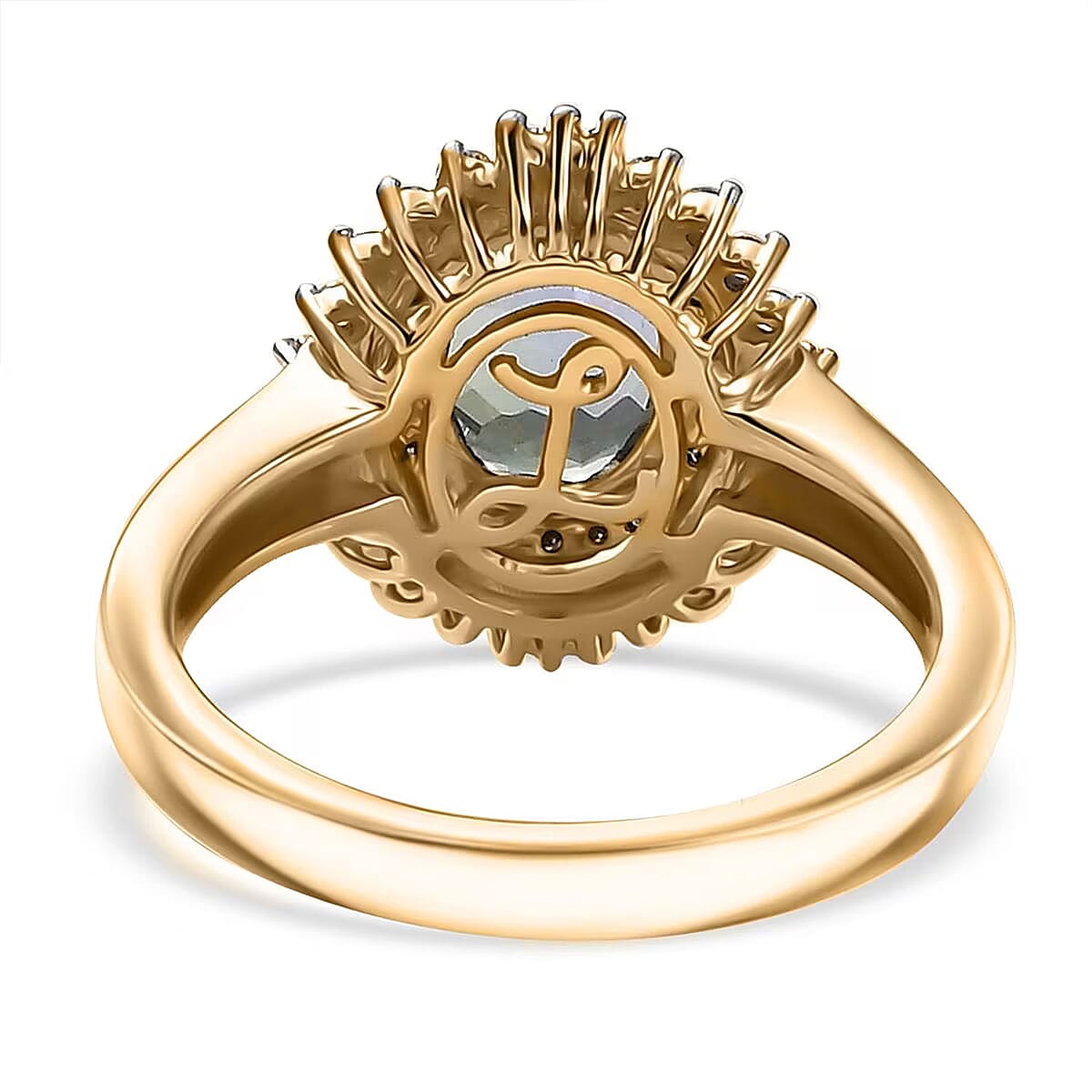 Luxoro 10K Yellow Gold AAA Peacock Tanzanite, Natural Champagne and White Diamond (I2) Sunburst Ring (Size 10.0) 2.15 ctw image number 6