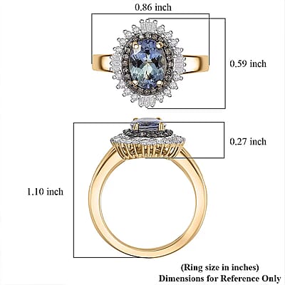 Luxoro 10K Yellow Gold AAA Peacock Tanzanite, Natural Champagne and White Diamond (I2) Sunburst Ring (Size 5.0) 2.15 ctw