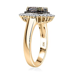 Luxoro AAA Peacock Tanzanite, Natural Champagne and White Diamond I2 2.15 ctw Sunburst Ring in 10K Yellow Gold (Size 7.0)