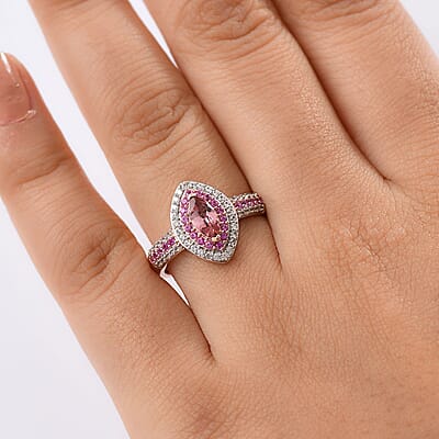 D'Joy Blush Tourmaline and Multi Gemstone 1.40 ctw Rose Majesty Ring in 18K Vermeil Rose Gold Over Sterling Silver (Size 10.0)
