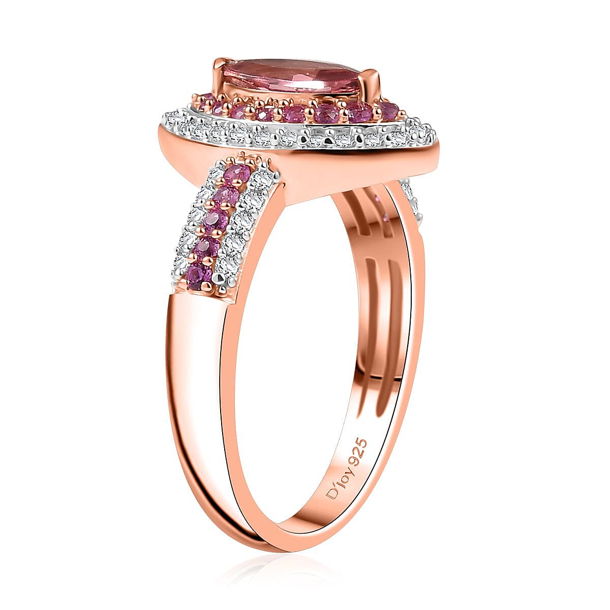D'Joy Blush Tourmaline and Multi Gemstone 1.40 ctw Rose Majesty Ring in 18K Vermeil Rose Gold Over Sterling Silver (Size 10.0)