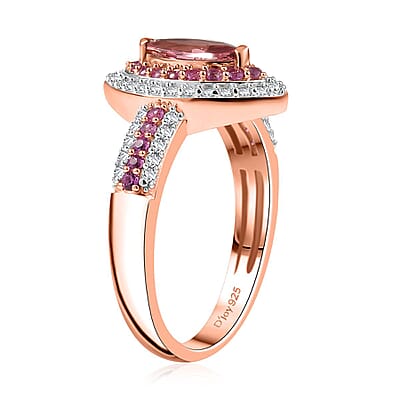 D'Joy Blush Tourmaline and Multi Gemstone 1.40 ctw Rose Majesty Ring in 18K Vermeil Rose Gold Over Sterling Silver (Size 10.0)