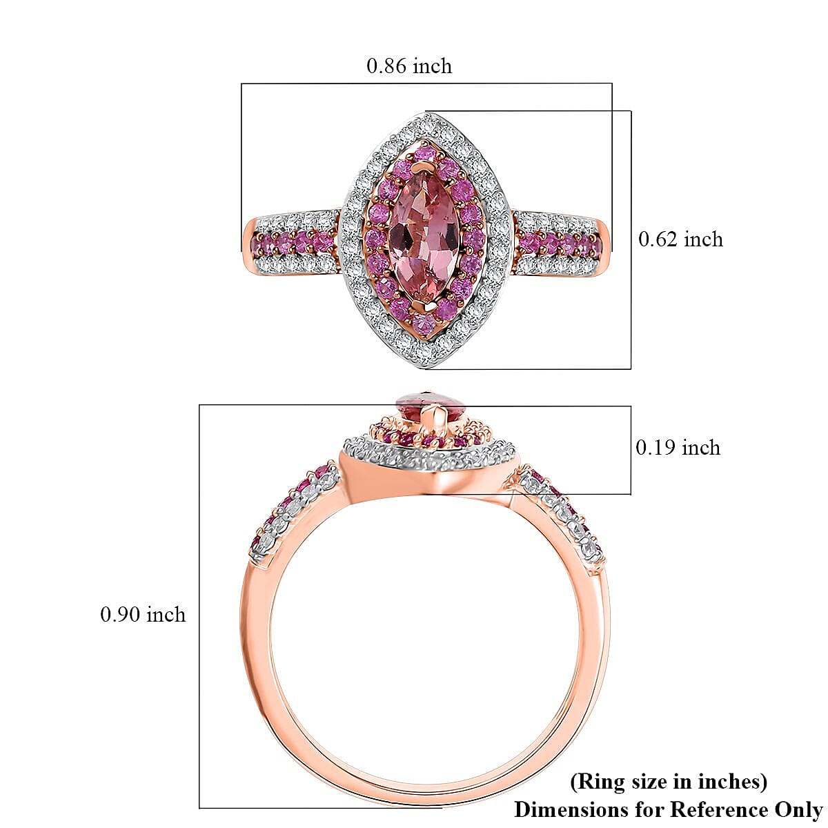 D'Joy Blush Tourmaline and Multi Gemstone 1.40 ctw Rose Majesty Ring in 18K Vermeil Rose Gold Over Sterling Silver (Size 10.0)