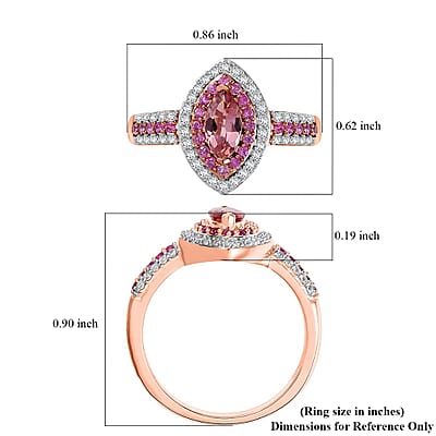 D'Joy Blush Tourmaline and Multi Gemstone 1.40 ctw Rose Majesty Ring in 18K Vermeil Rose Gold Over Sterling Silver (Size 10.0)
