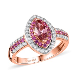 D'Joy Blush Tourmaline and Multi Gemstone 1.40 ctw Ring in 18K Vermeil Rose Gold Over Sterling Silver (Size 7.0)