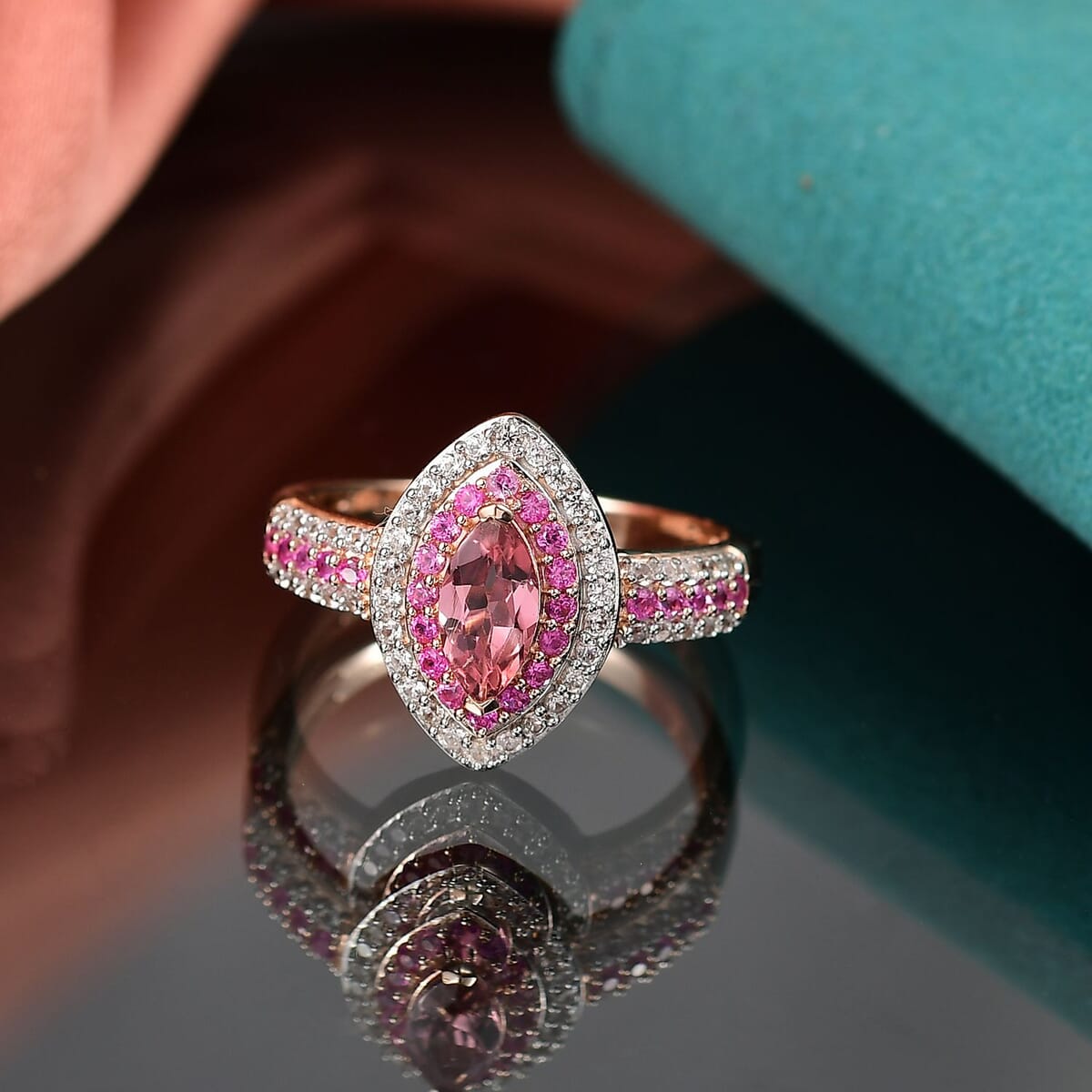 D'Joy Blush Tourmaline and Multi Gemstone 1.40 ctw Ring in 18K Vermeil Rose Gold Over Sterling Silver (Size 7.0) image number 1