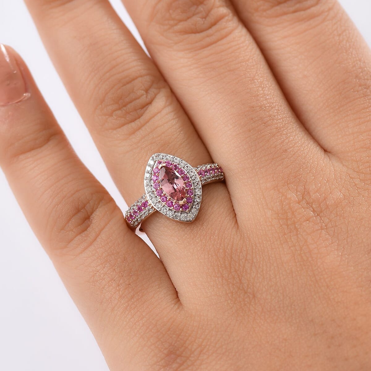 D'Joy Blush Tourmaline and Multi Gemstone 1.40 ctw Ring in 18K Vermeil Rose Gold Over Sterling Silver (Size 7.0) image number 2