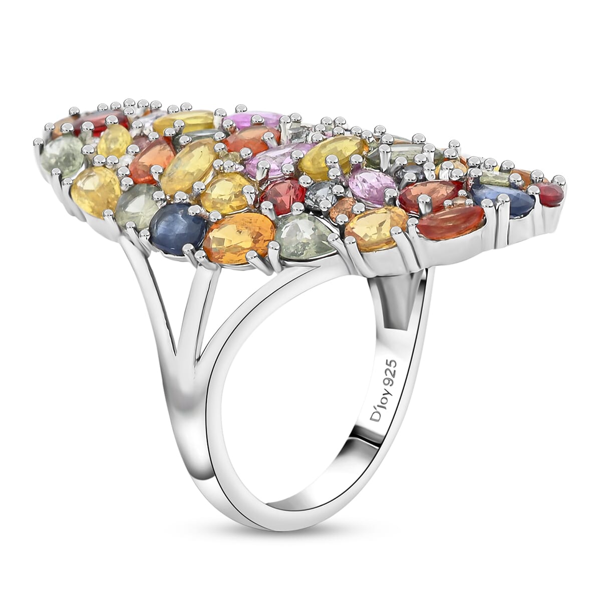 D'Joy Multi Sapphire and Moissanite 9.60 ctw Ring in Rhodium Over Sterling Silver (Size 10.0) image number 3