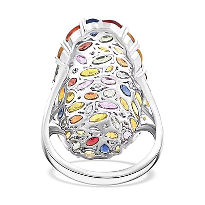D'Joy Multi Sapphire and Moissanite 9.60 ctw Crown of Colors Ring in Rhodium Over Sterling Silver (Size 10.0)