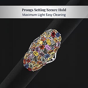 D'Joy Multi Sapphire and Moissanite 9.60 ctw Crown of Colors Ring in Rhodium Over Sterling Silver (Size 6.0)