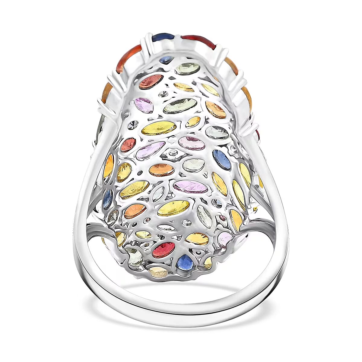 D'Joy Multi Sapphire and Moissanite 9.60 ctw Crown of Colors Ring in Rhodium Over Sterling Silver (Size 6.0) image number 6