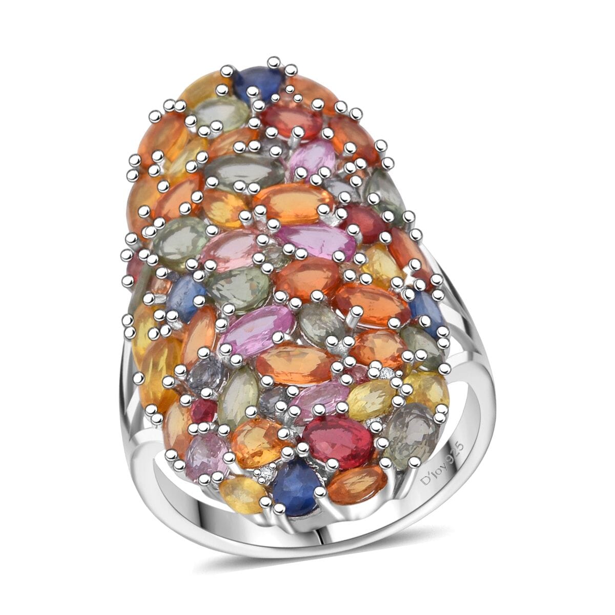 D'Joy Multi Sapphire and Moissanite 9.60 ctw Crown of Colors Ring in Rhodium Over Sterling Silver (Size 7.0) image number 0