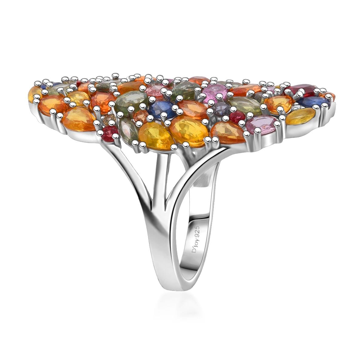 D'Joy Multi Sapphire and Moissanite 9.60 ctw Crown of Colors Ring in Rhodium Over Sterling Silver (Size 7.0) image number 3