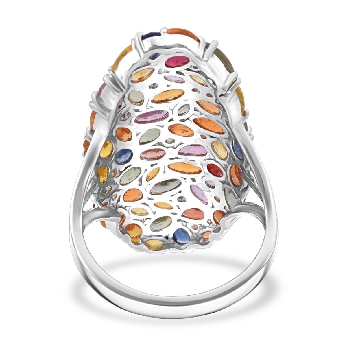 D'Joy Multi Sapphire and Moissanite 9.60 ctw Crown of Colors Ring in Rhodium Over Sterling Silver (Size 7.0) image number 4