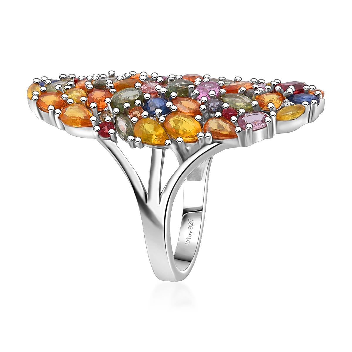 D'Joy Multi Sapphire and Moissanite 9.60 ctw Crown of Colors Ring in Rhodium Over Sterling Silver (Size 8.0) image number 3