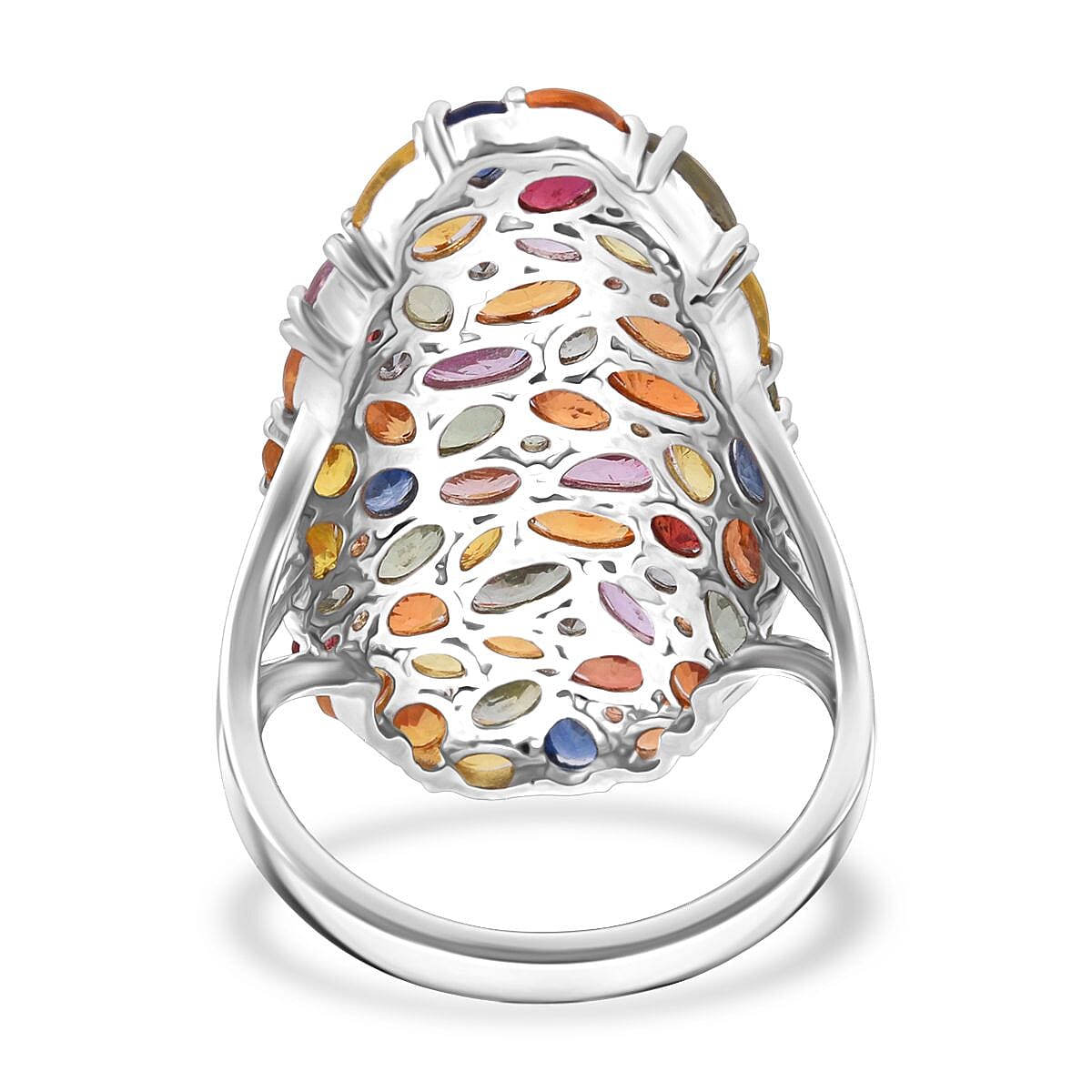 D'Joy Multi Sapphire and Moissanite 9.60 ctw Crown of Colors Ring in Rhodium Over Sterling Silver (Size 8.0) image number 4