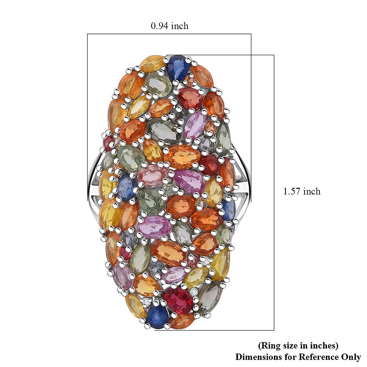 D'Joy Multi Sapphire and Moissanite 9.60 ctw Crown of Colors Ring in Rhodium Over Sterling Silver (Size 8.0) image number 5