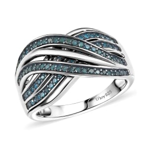 D’Joy Blue Diamond 0.50 ctw Infinity Ring in Rhodium Over Sterling Silver (Size 10.0)