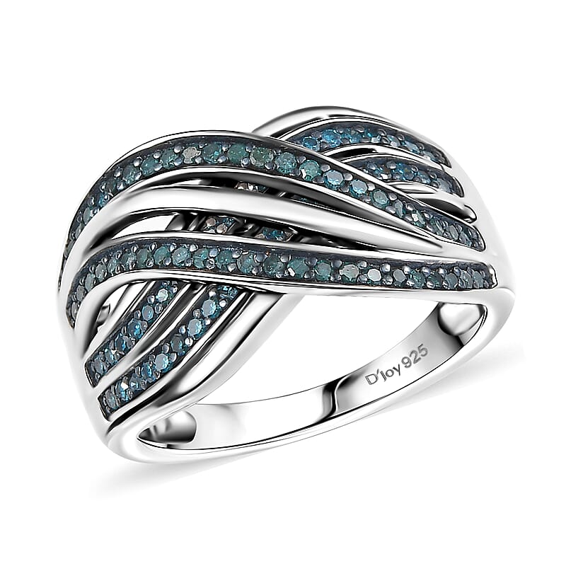 D'Joy Blue Diamond 0.50 ctw Infinity Ring in Rhodium Over Sterling Silver (Size 10.0)