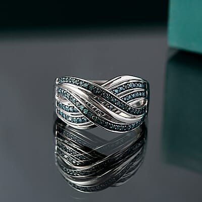 D'Joy Blue Diamond 0.50 ctw Infinity Ring in Rhodium Over Sterling Silver (Size 10.0)
