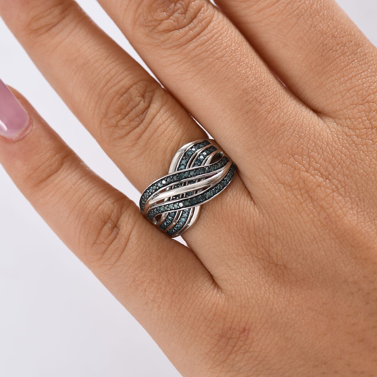 D’Joy Blue Diamond 0.50 ctw Infinity Ring in Rhodium Over Sterling Silver (Size 6.0) image number 2