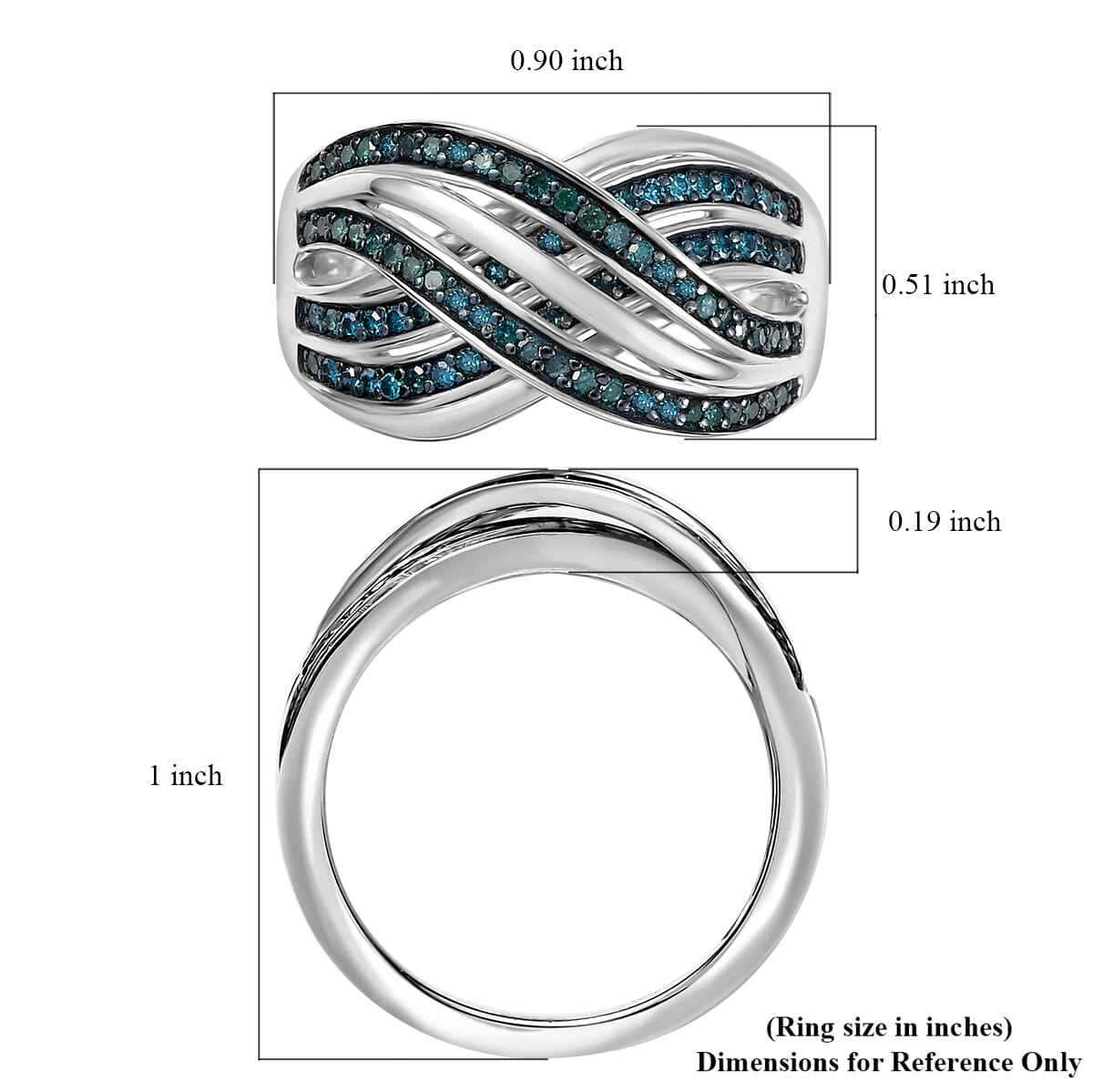 D’Joy Blue Diamond 0.50 ctw Infinity Ring in Rhodium Over Sterling Silver (Size 6.0) image number 5