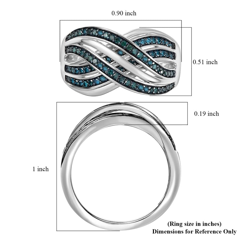 D'Joy Blue Diamond 0.50 ctw Infinity Ring in Rhodium Over Sterling Silver (Size 6.0)