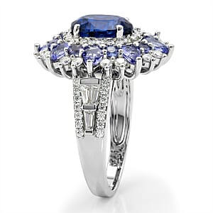 D'Joy Kashmir Kyanite and Multi Gemstone 5.00 ctw Fire Bloom Ring in Rhodium Over Sterling Silver (Size 6.0)