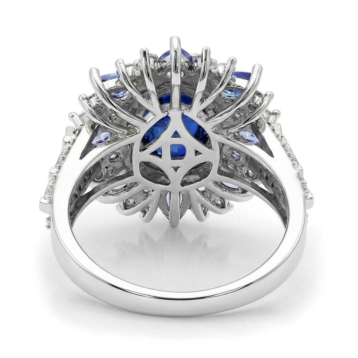 D'Joy Kashmir Kyanite and Multi Gemstone 5.00 ctw Fire Bloom Ring in Rhodium Over Sterling Silver (Size 7.0) image number 4