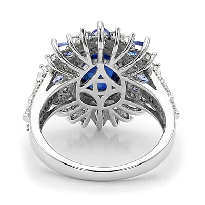 D'Joy Kashmir Kyanite and Multi Gemstone 5.00 ctw Fire Bloom Ring in Rhodium Over Sterling Silver (Size 7.0)