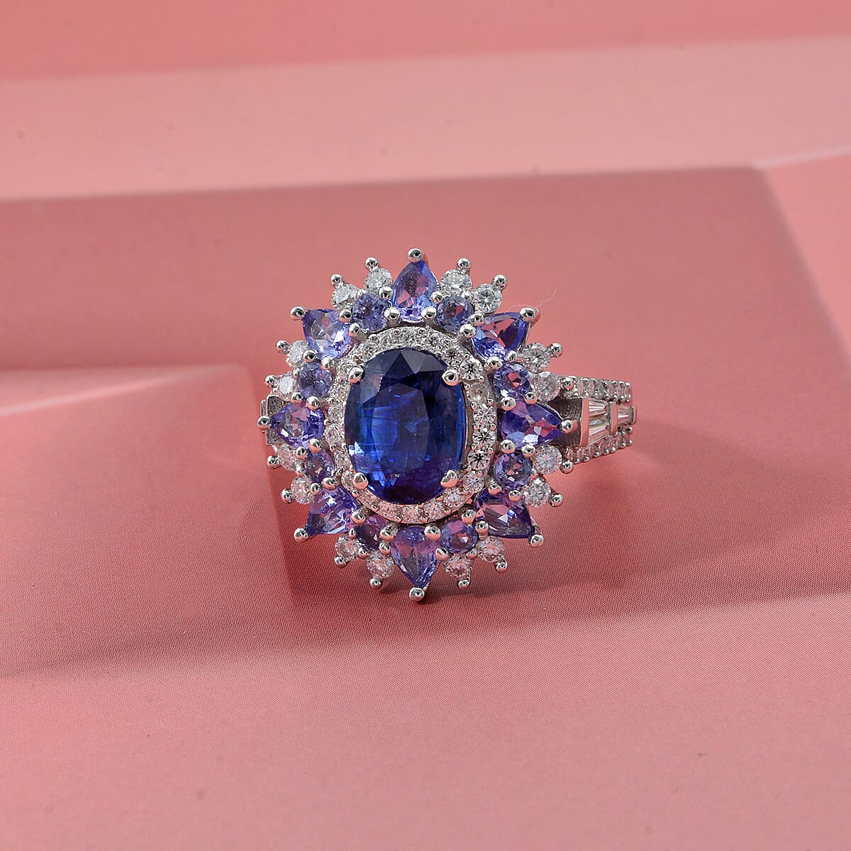 D'Joy Kashmir Kyanite and Multi Gemstone 5.15 ctw Ring in Rhodium Over Sterling Silver (Size 8.0) image number 1