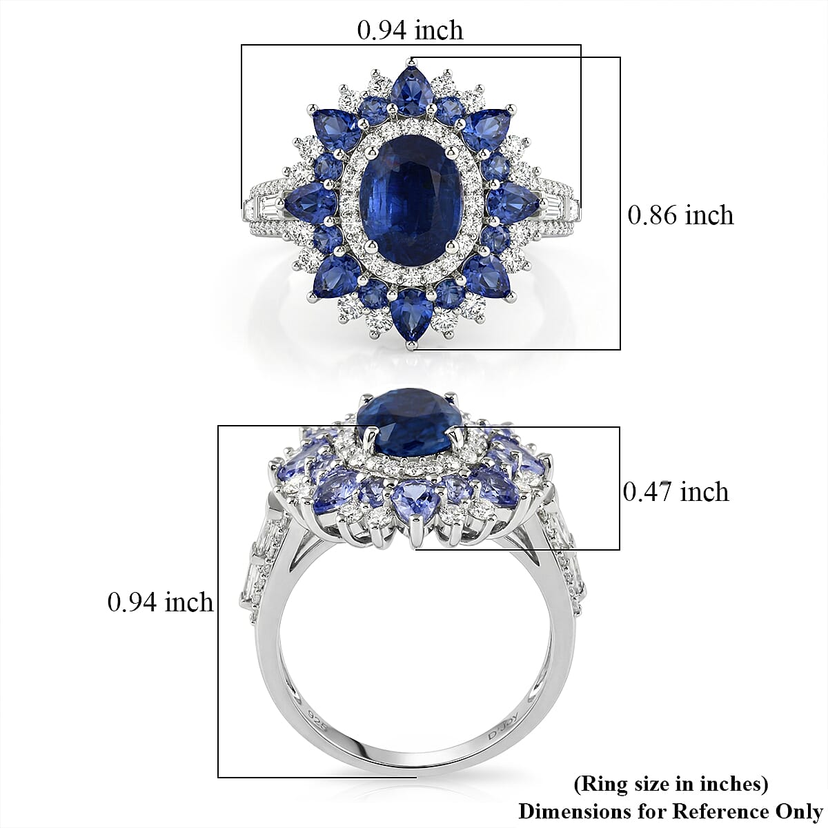 D'Joy Kashmir Kyanite and Multi Gemstone 5.15 ctw Ring in Rhodium Over Sterling Silver (Size 8.0) image number 5